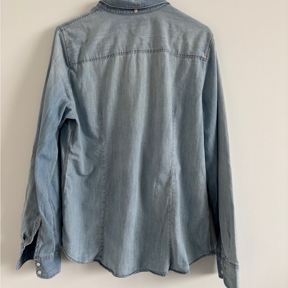 J. Crew Perfect Fit Denim Chambray Button Down Shirt 100% Cotton Sz L Western - Picture 9 of 10
